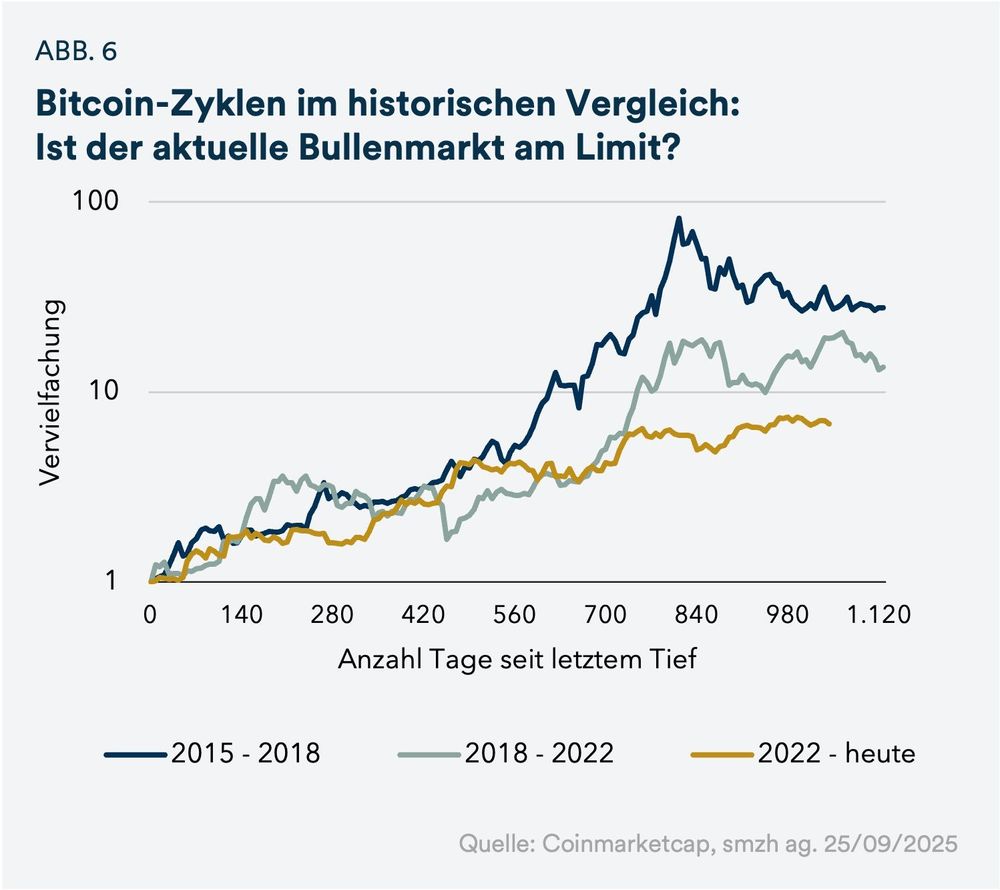 ABB. 6 Bitcoin-Zyklen im historischen Vergleich: Ist der aktuelle Bullenmarkt am Limit?